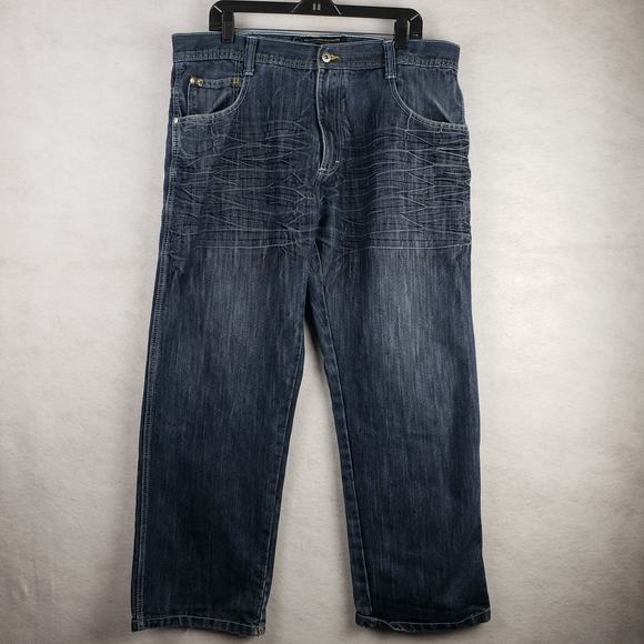 Vintage Southpole Men's Size 40x32 Straight Leg Jean Dark Wash Y2K Distressed